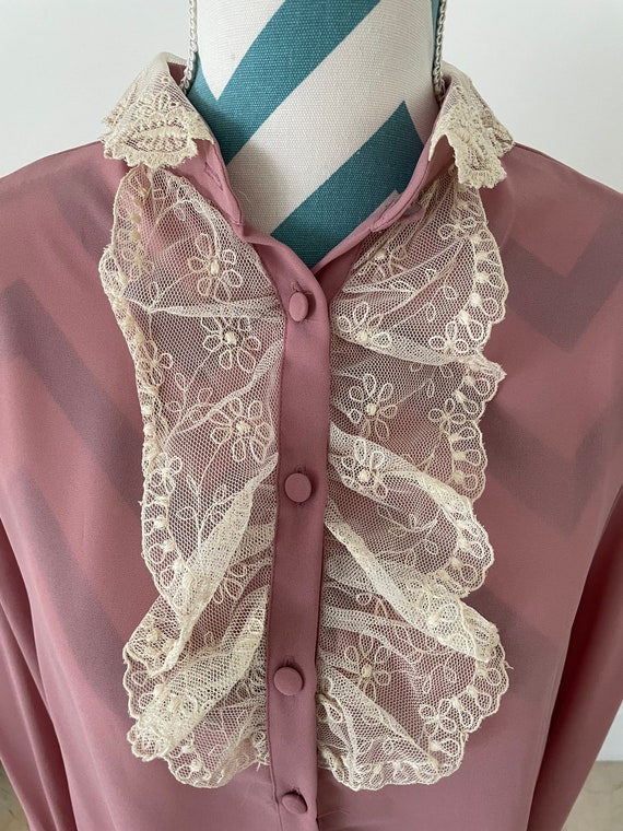 70s Dusty Rose Mauve Long Sleeved Button Down Top… - image 2