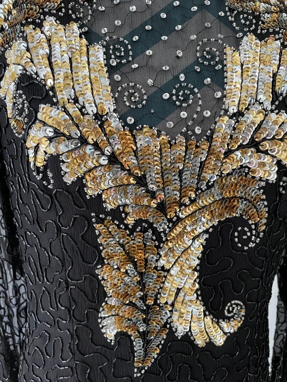 Vtg Laurence Kazar Beaded Black and Gold Long Sle… - image 6