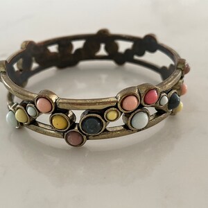 Vintage Bangle with color Resin Gem Accents 70s Boho