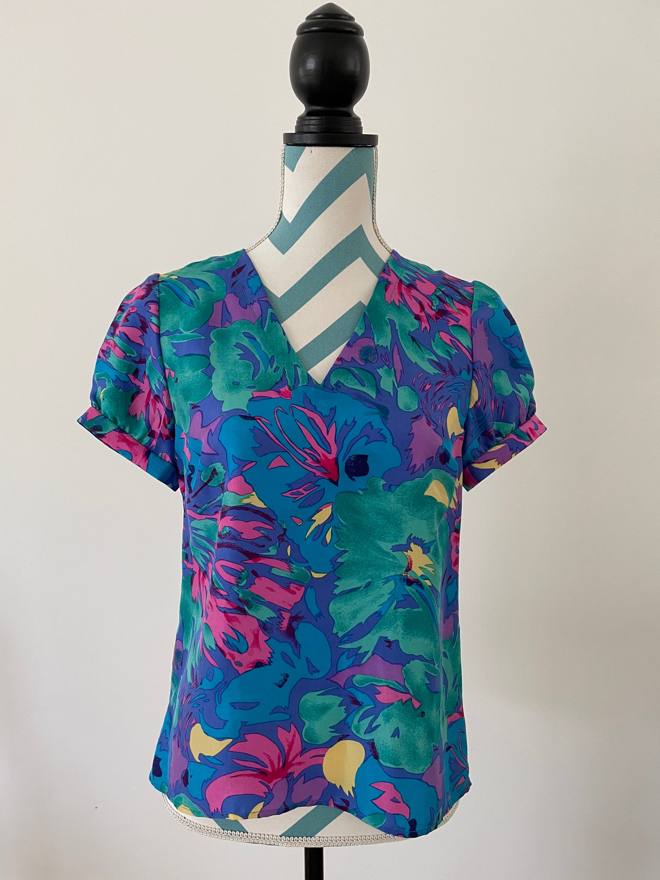 Vtg Tropical Silk Top Short Sleeved 80s Tee - Etsy