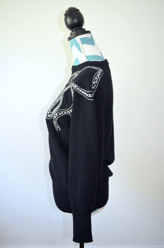 Vintage Beaded Sweater - 1970s Black Acrylic Wome… - image 4