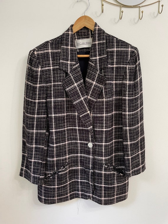 Vintage Tweed Check Blazer Black and Light Pink 9… - image 5