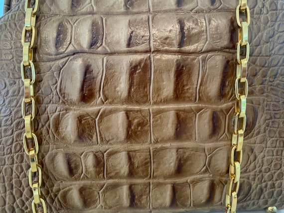 50s Brown Alligator Print Purse with Gold Chain S… - image 2