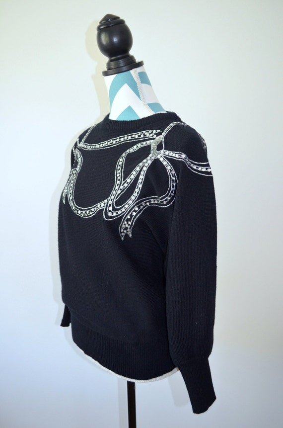 Vintage Beaded Sweater - 1970s Black Acrylic Wome… - image 3