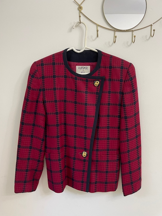 Vintage 80s Red Asymmetrical Plaid Jacket by Kasp… - image 4