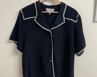 Vintage Oscar de la Renta Western Nautical Navy Button Down Shirt Talla 14