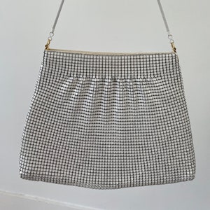 Vtg White Metal Mesh Purse with Metal Long Strap