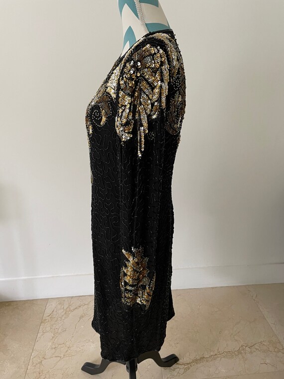 Vtg Laurence Kazar Beaded Black and Gold Long Sle… - image 8