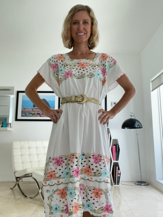 white dress with pink and orange flowers Destene Floral Maxi Dress - Rose Pink and White