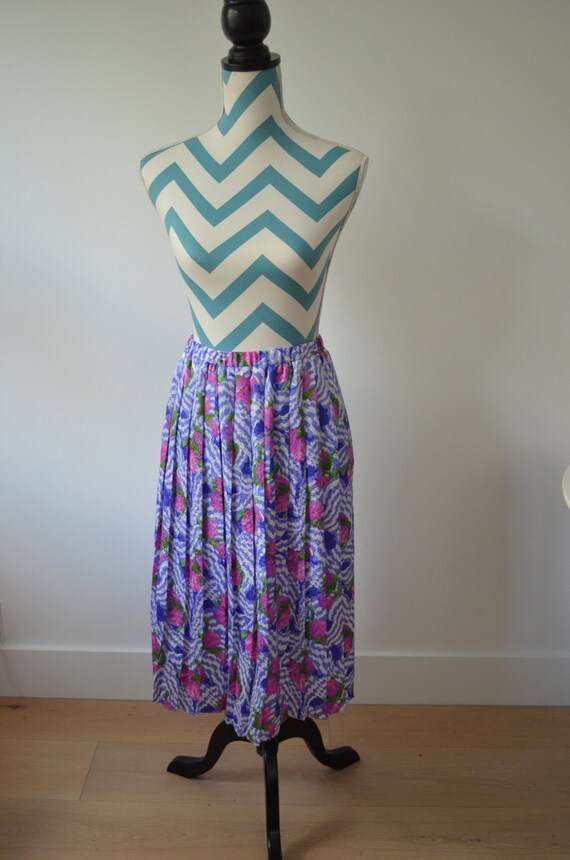 Vintage Floral Pleated Skirt - Pink ulips with Pu… - image 2