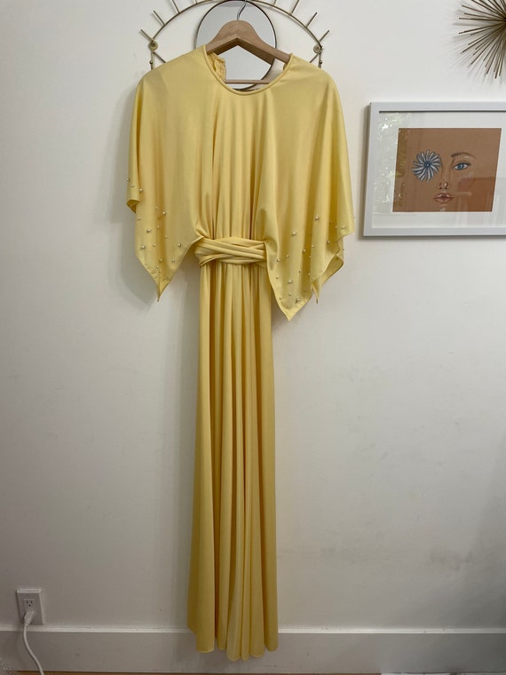 60s Maxi Dress with Butterfly Sleeves and Pearl e… - image 3