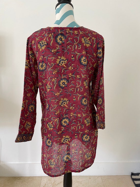 Vtg Embroidered Tunic with Block Print Floral Pri… - image 5