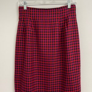 Vtg Plaid Pencil Skirt Red Pink Black Purple by Michelle Stuart Size 6