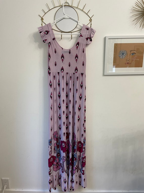 Vintage 60s Style Pop Floral Maxi Dress Lilac Pin… - image 1