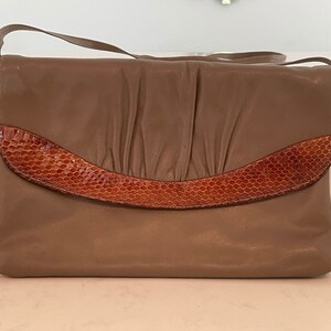 Vintage Brown Leather Envelope Bag with Snakeskin Trim small