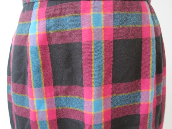 Vintage 1950s Plaid Skirt - Pencil skirt Hot Pink… - image 2