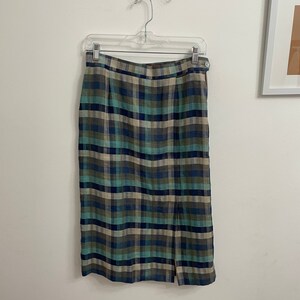 Vintage plaid skirt Blue Turquoise Pencil Dkirt Geiger Size 40