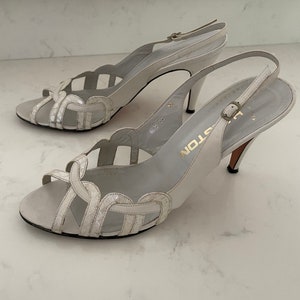 Vintage Halston 70s Leather Slingback Heels White Size 8.5