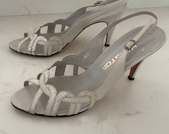 Vintage Halston 70s Tacones de cuero Slingback Talla Blanca 8.5