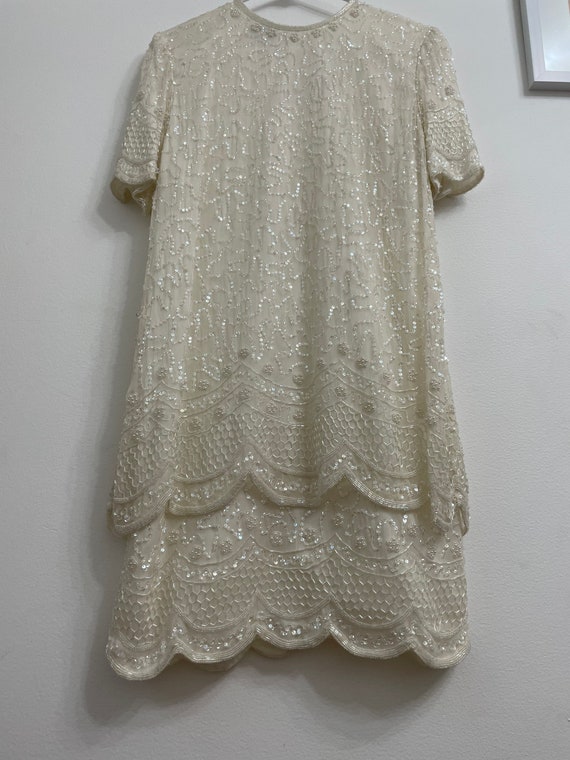 Vintage Beaded Dress Flapper Style 80s Silk Beaded