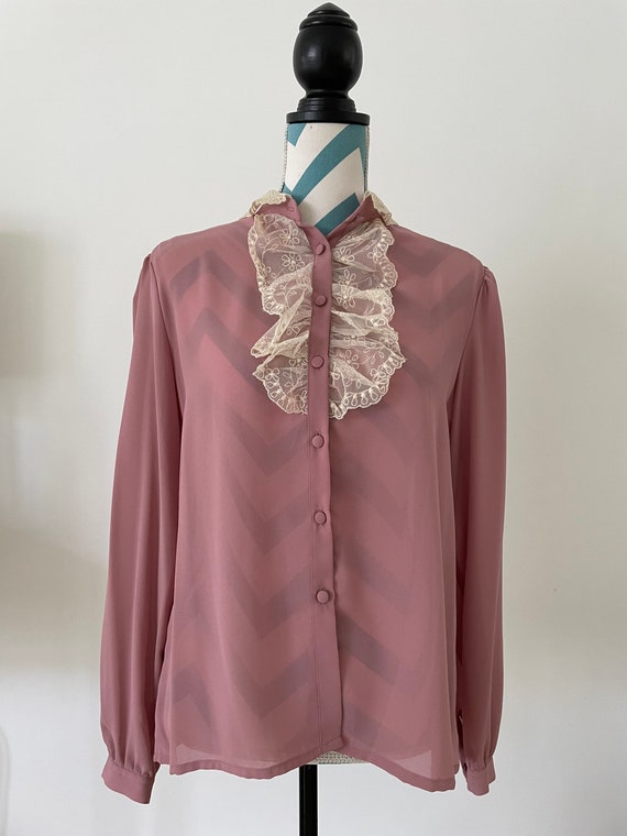 70s Dusty Rose Mauve Long Sleeved Button Down Top… - image 1