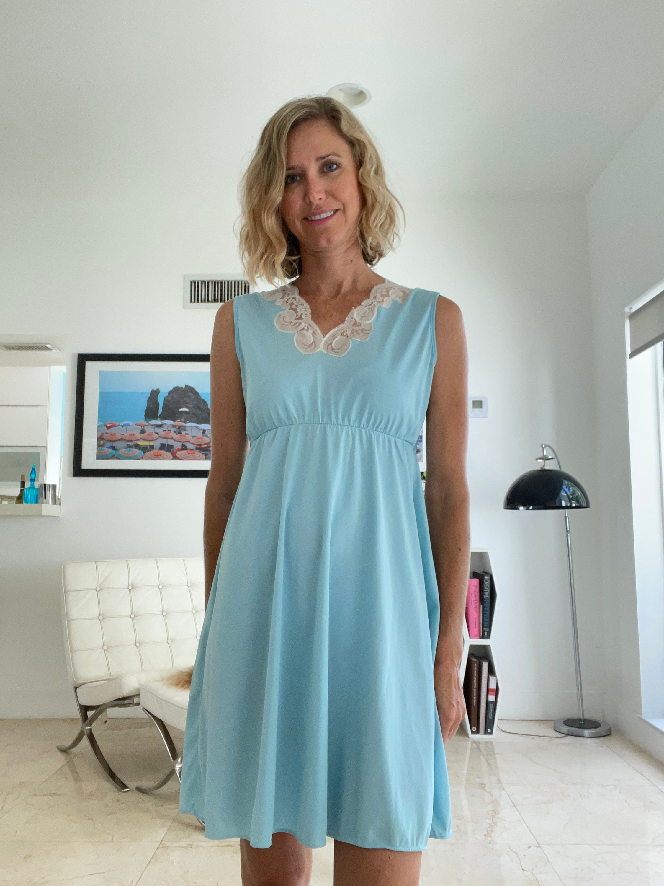 Vintage Slip Dress Lingerie Babydoll Blue Mini Dress Sleepwear Lace Small Etsy