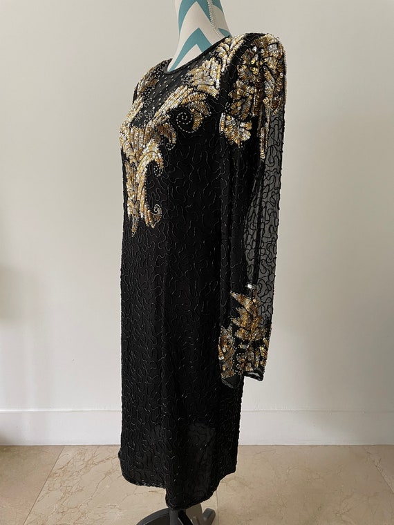 Vtg Laurence Kazar Beaded Black and Gold Long Sle… - image 4