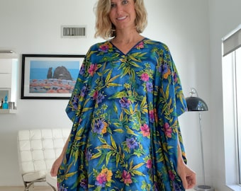 Vintage Hawaiian Print Moo MooKaftan Dress Tropical Print One Size