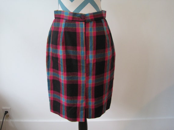 Vintage 1950s Plaid Skirt - Pencil skirt Hot Pink… - image 4