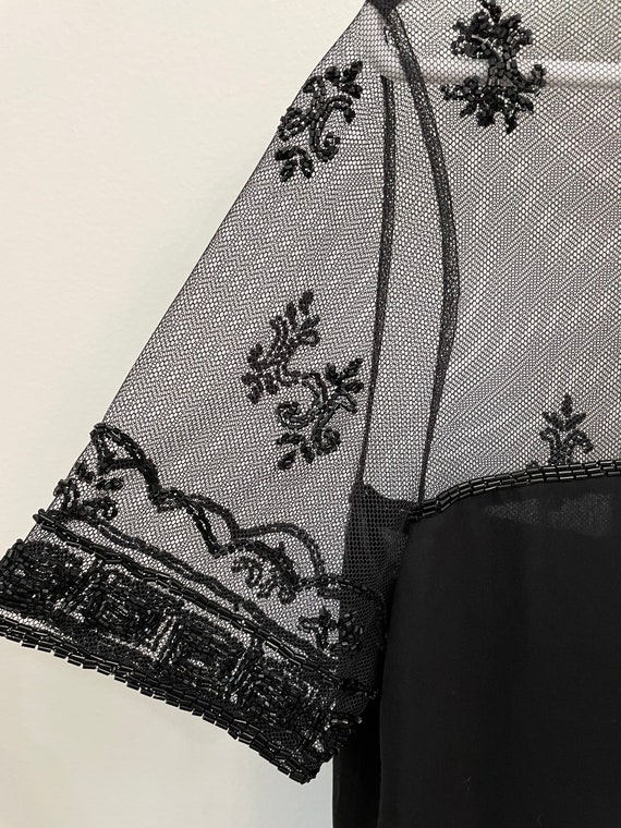 Vintage Silk Beaded Top Sheer Mesh Chiffon Blouse Medium
