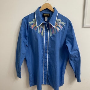 Vintage Bob Mackie Wearable Art Ribbon Bow Blue Blouse 1x Large