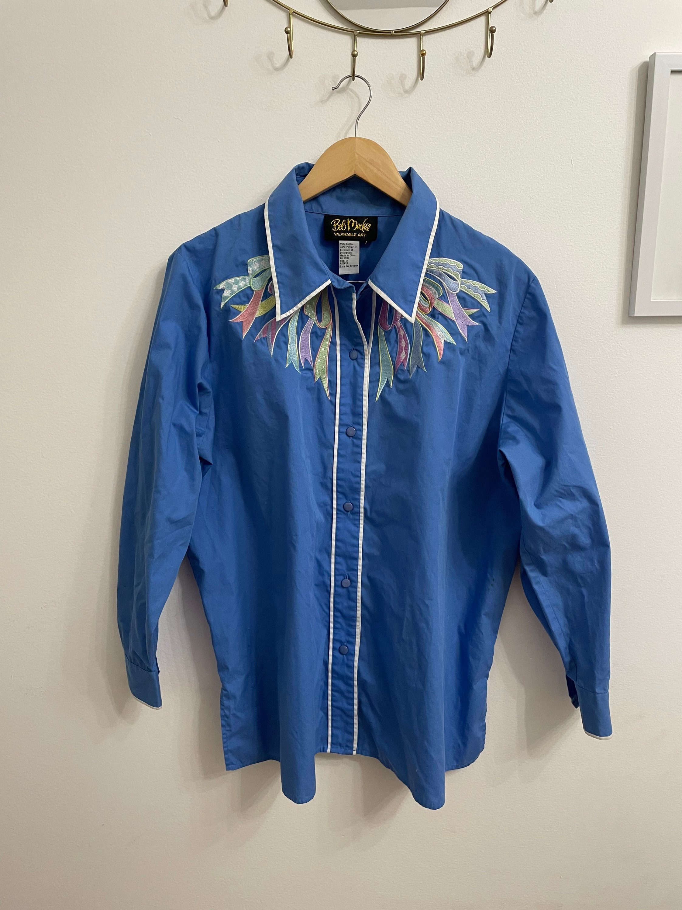 【ArimCloset】vintage blue sailor ribbon cotton〜ブラウス Vintage Bob Mackie Wearable Art Ribbon Bow Blue Blouse 1x