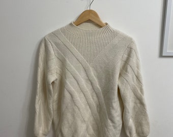 Vintage Aran Style Cream Sweater by Joseph A Small