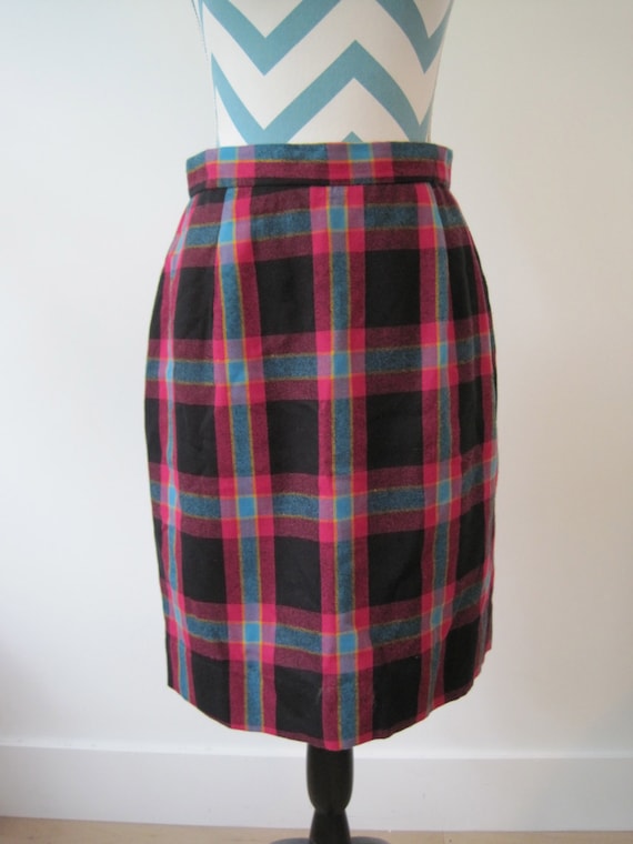 Vintage 1950s Plaid Skirt - Pencil skirt Hot Pink… - image 3