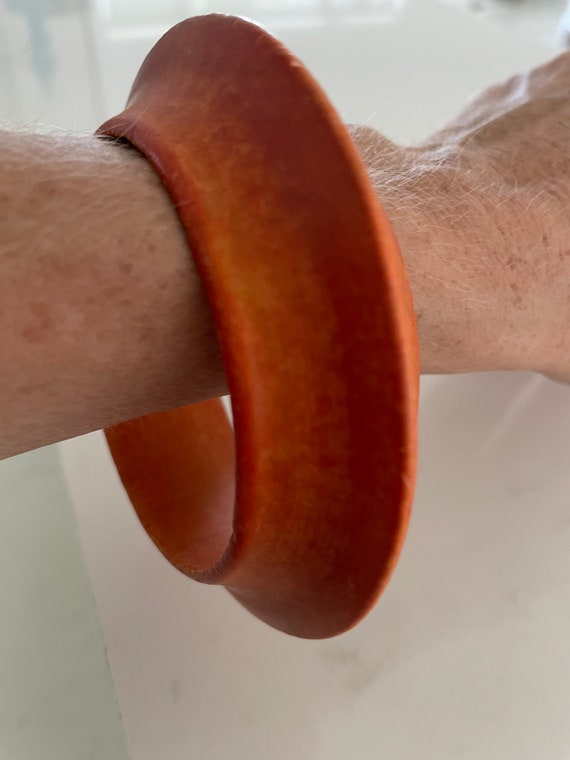 70s Orange Wood Bangle Burnt Orange Bracelet - image 4