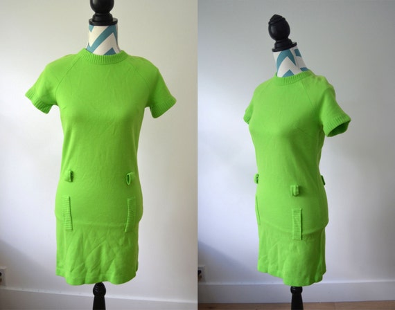Vintage 1960s Lime Green Mod Shift Dress - Mini D… - image 2