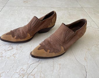 Vintage Guess Suede Western Shoes Cowboy Boot Style Slides size 7.5