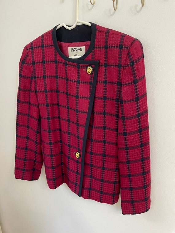 Vintage 80s Red Asymmetrical Plaid Jacket by Kasp… - image 3