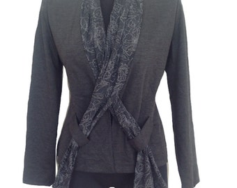 Jacket with a scarf / Unique women jacket / Gray jacket / women top / gray scarf