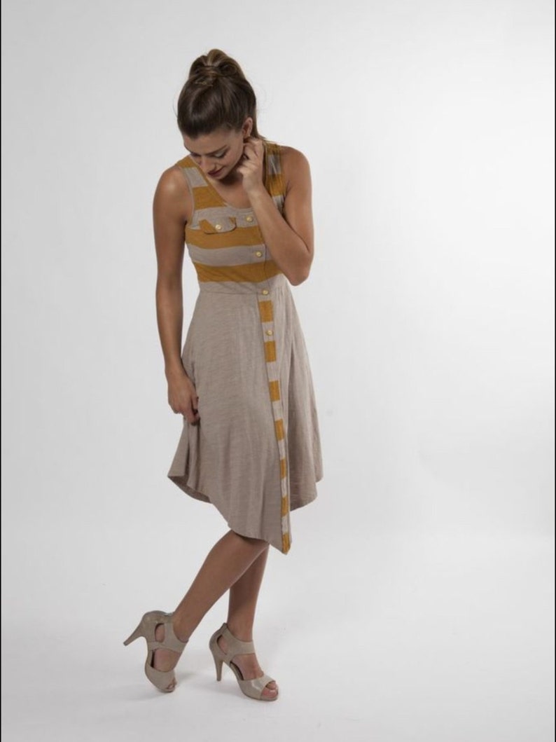 Fun summer dress / Yellow stripes feminine women dress