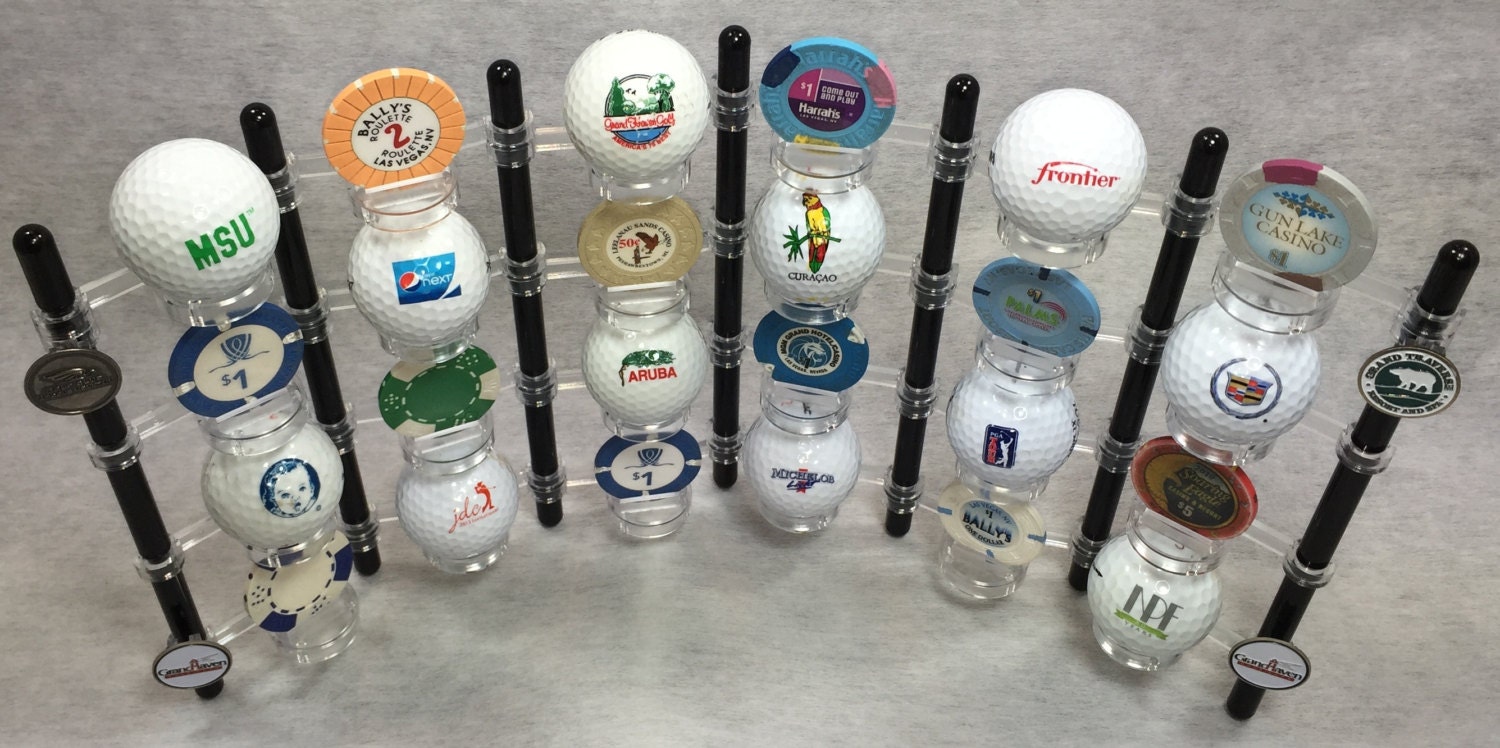 Golf Ball Display Rack, Holds 24 Balls, 4 Poker Chips and Ball Markers