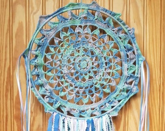 Blue Moonbeams of My Dreams Crocheted 10 inch Dreamcatcher/Wall Art (One of a Kind!)