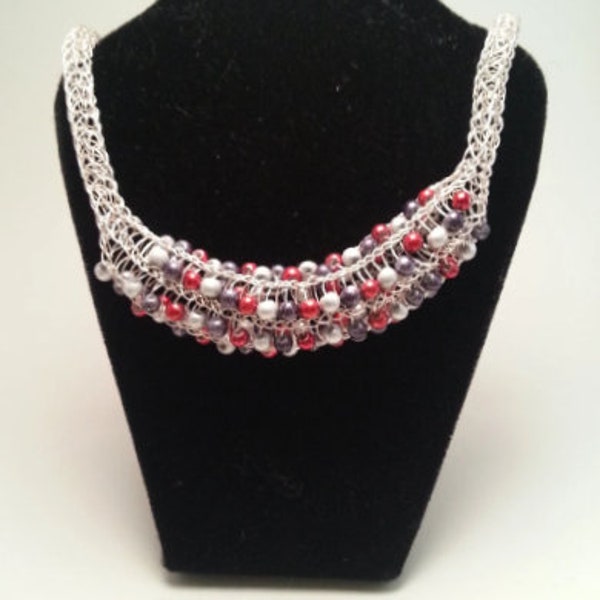 Sterling Silver Viking Knit Necklace with Multi-colored Glass Beads
