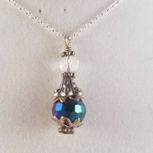 Bewitching Cobalt & Topaz Kaleidoscope Potion Bottle Pendant - ONE OF A KIND - Handmade - not a working bottle