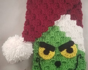 Grinchy Wall Hanging - Corner to Corner Crochet, Handmade, Acrylic Yarn, Christmas Decor