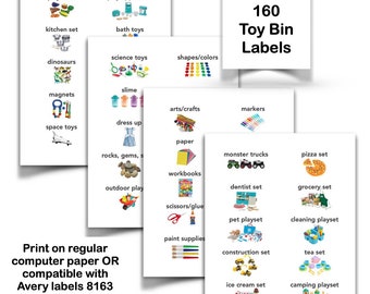 Toy Bin Storage Labels, Organized Playroom, Preschool Toy Categories, Trofast IKEA Montessori Classrom, Playroom Labels Organization