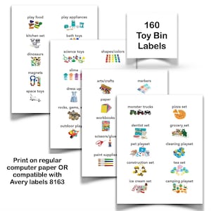 Toy Bin Storage Labels, Organized Playroom, Preschool Toy Categories, Trofast IKEA Montessori Classrom, Playroom Labels Organization