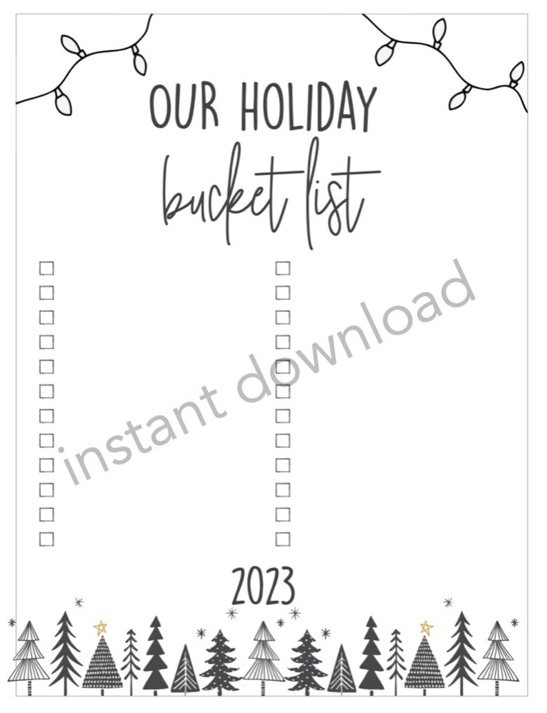 Holiday Bucket List Template, Christmas Bucket List, Editable Christmas List Christmas List With