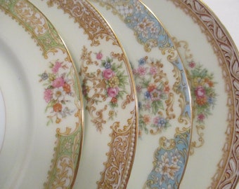 Vintage Mismatched China Salad Plates for Farmhouse, Cottage Chic, Shabby, Rustic, Wedding, Thanksgiving, Christmas, Holiday Gift - Set of 4