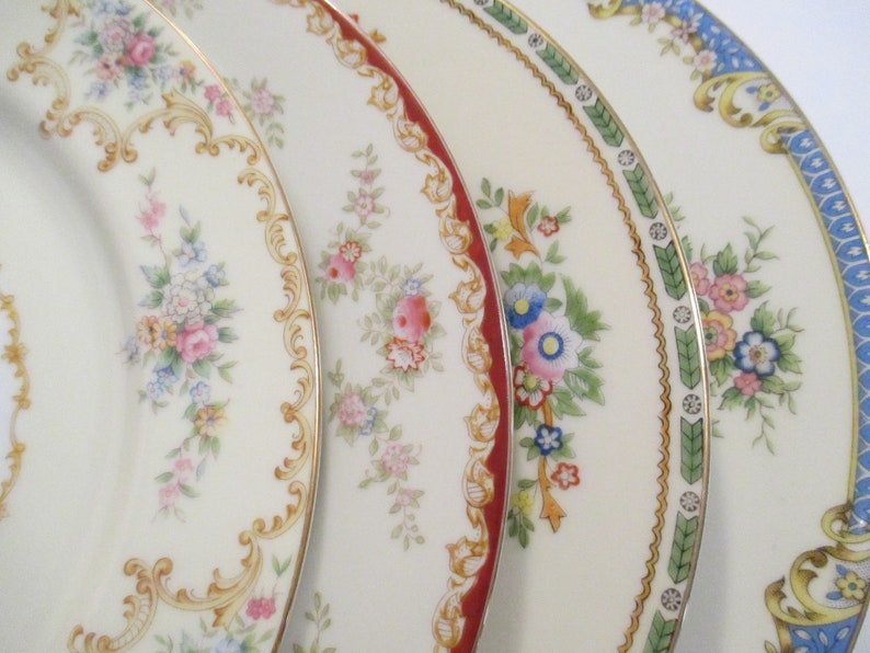 Vintage Mismatched China Dinner Plates, Holidays, Birthday, Wedding, Shabby, Farmhouse, Cottage Chic, Family Dinner, Gift Set of 4 image 5